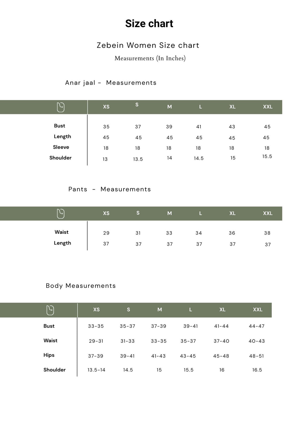 Size Chart 1