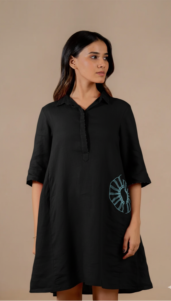 Linen Coral Atoll Dress- Black