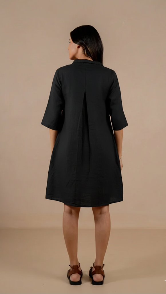 Linen Coral Atoll Dress- Black