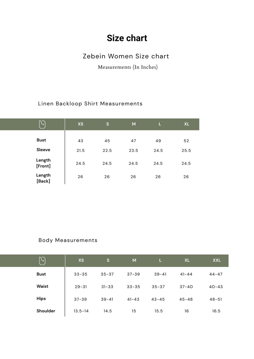 Size Chart 1