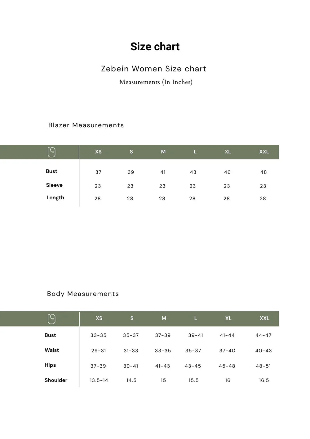 Size Chart 1