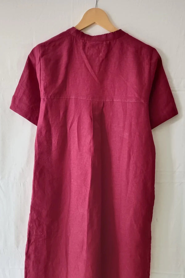 Linen Demi Kurta with half sleeve - Red