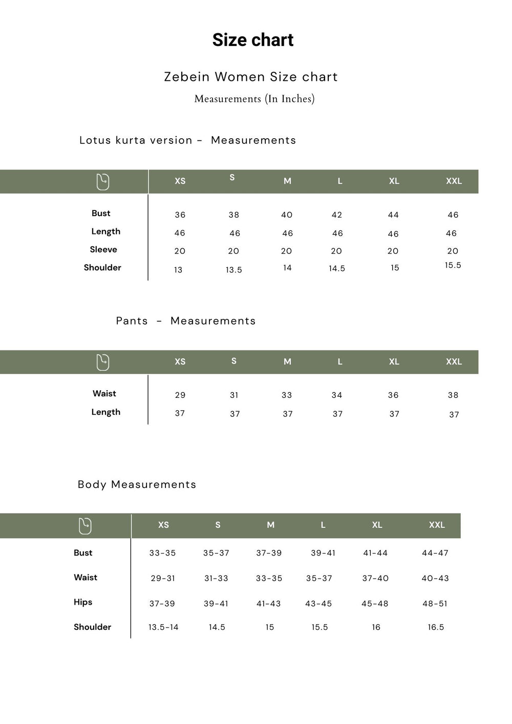 Size Chart 1