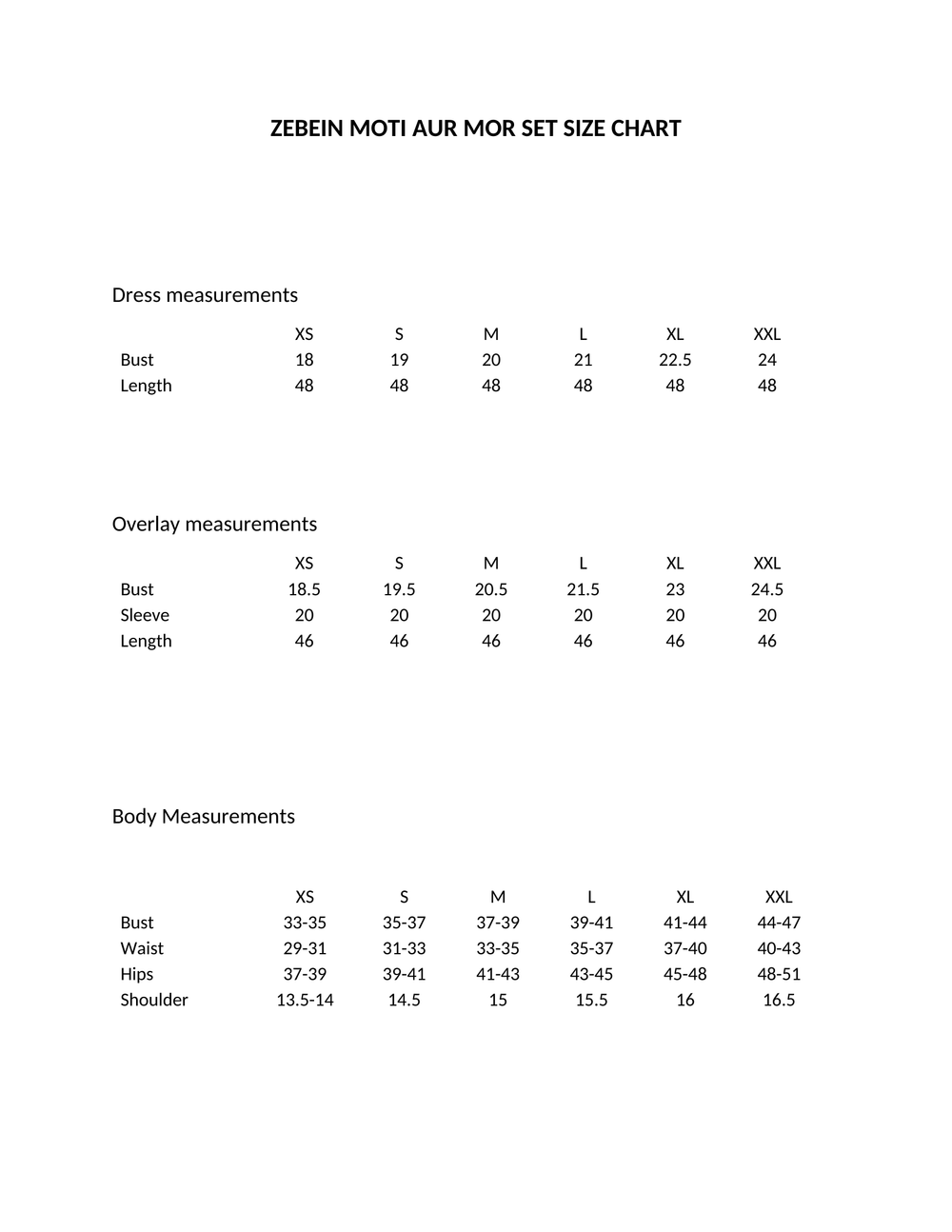 Size Chart 1