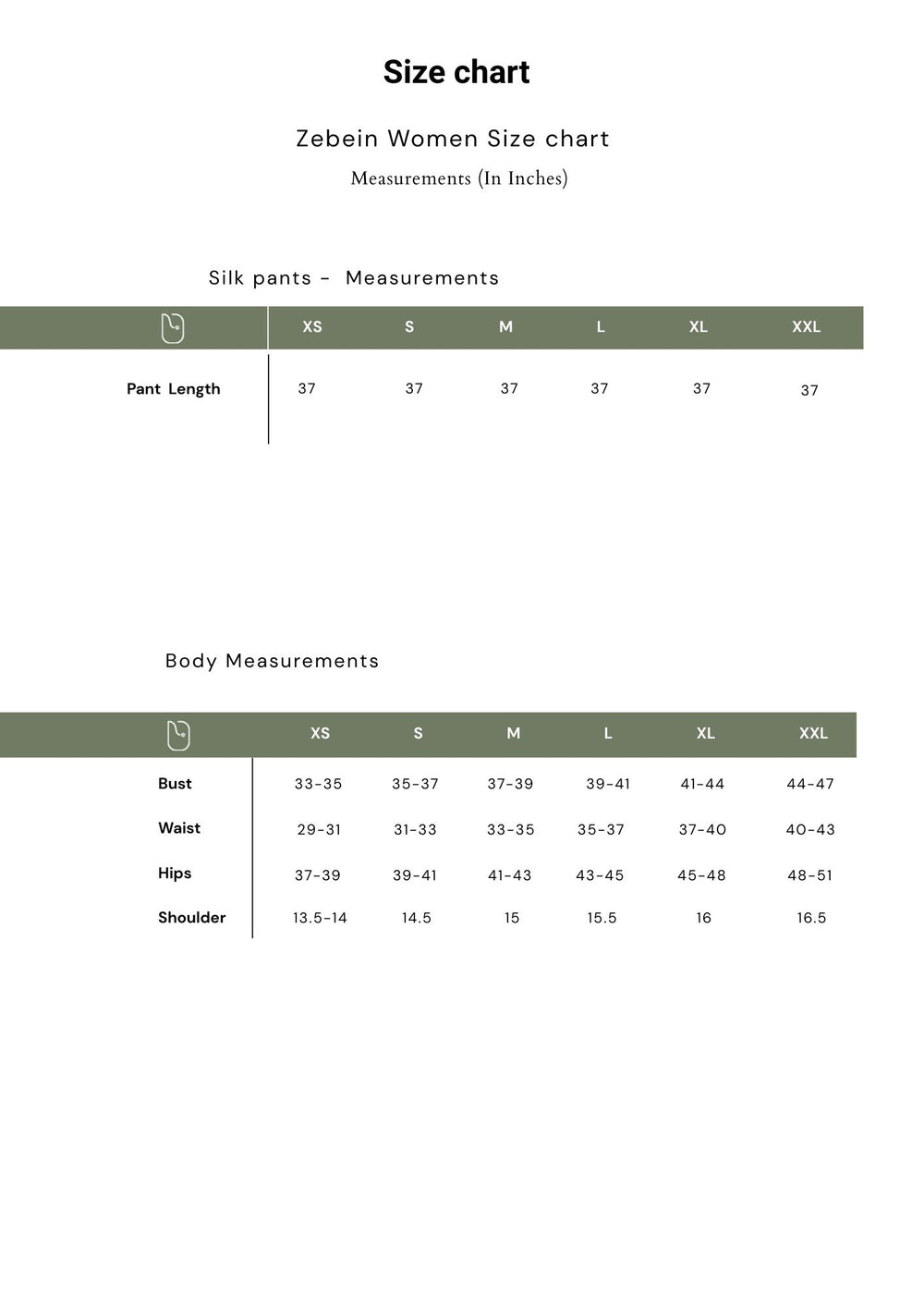 Size Chart 1