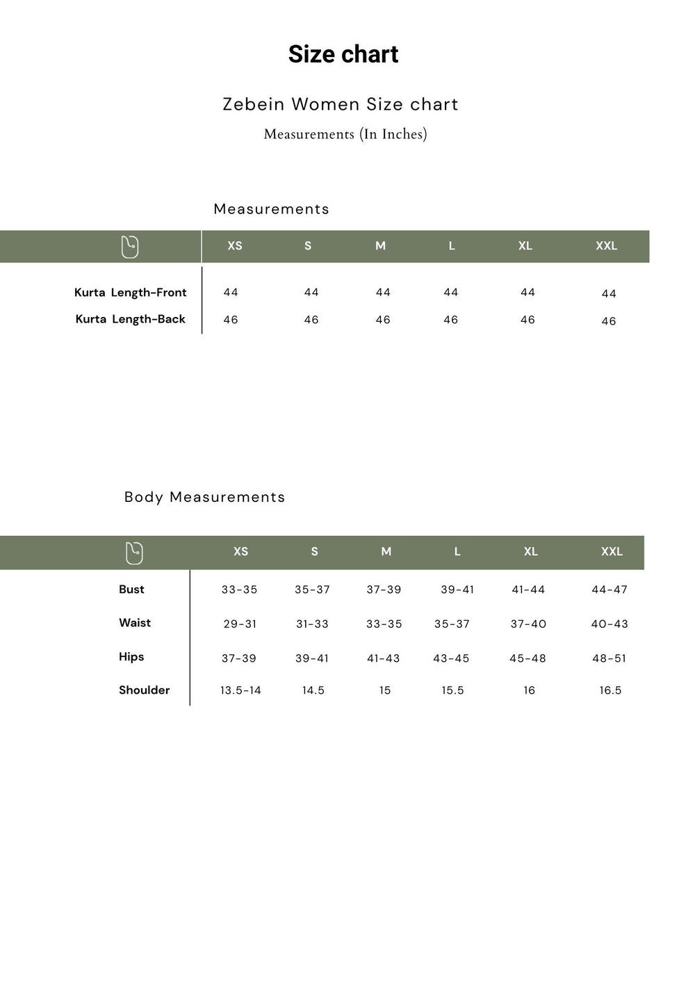 Size Chart 1