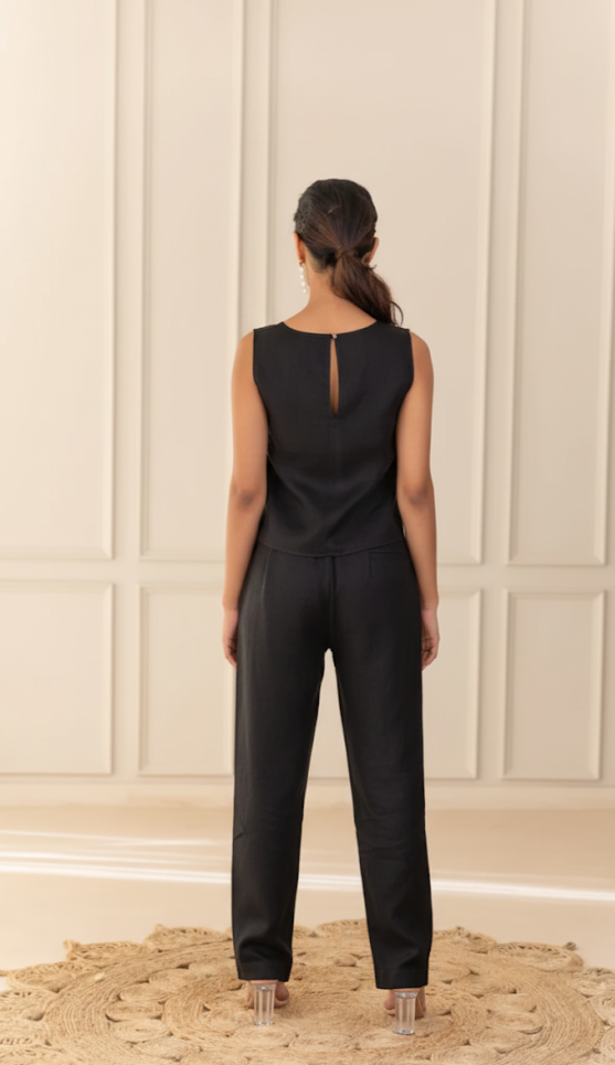 Linen Narrow Pants - Black