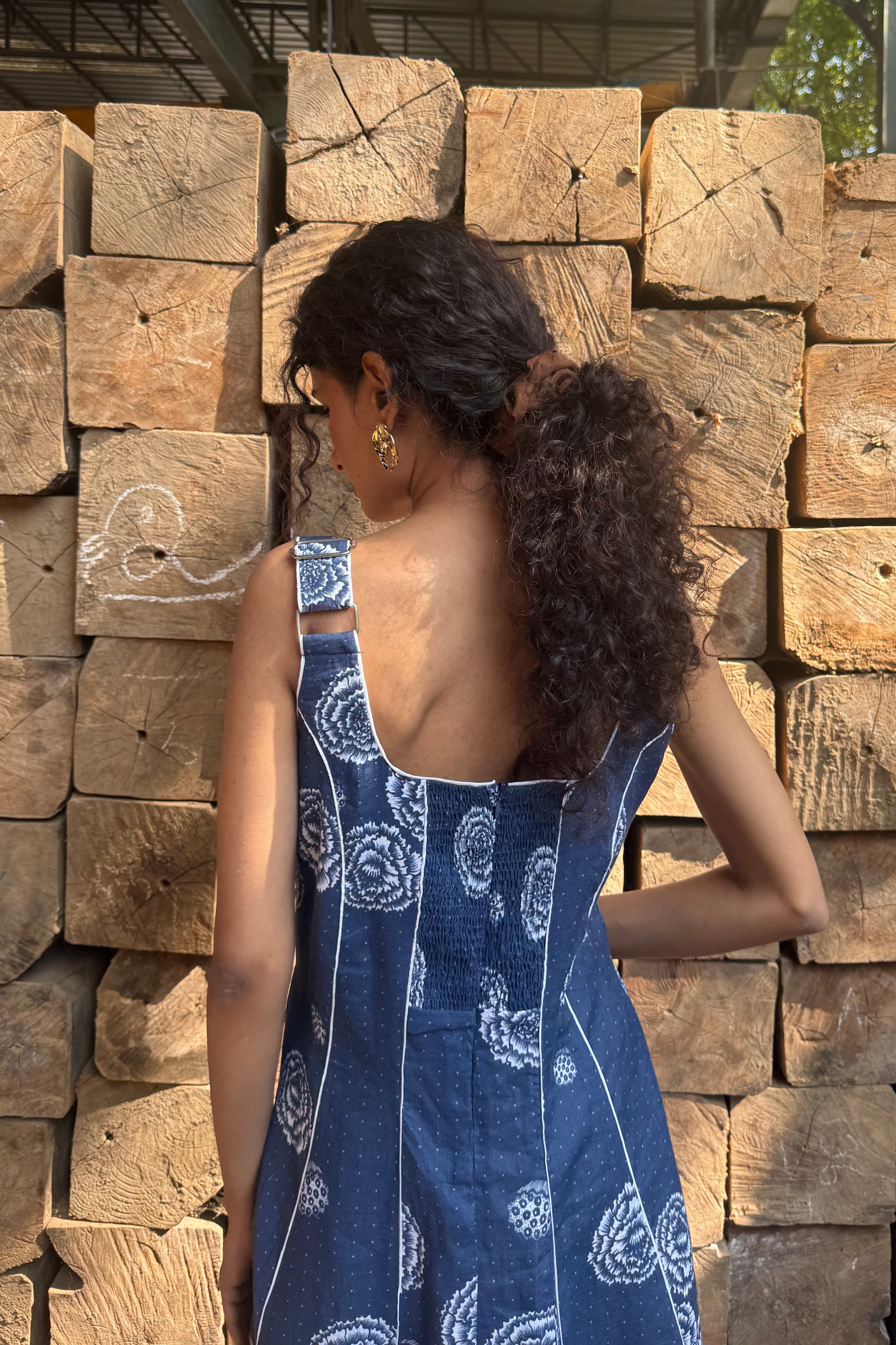 Linen Panel Dress- Blue Floral