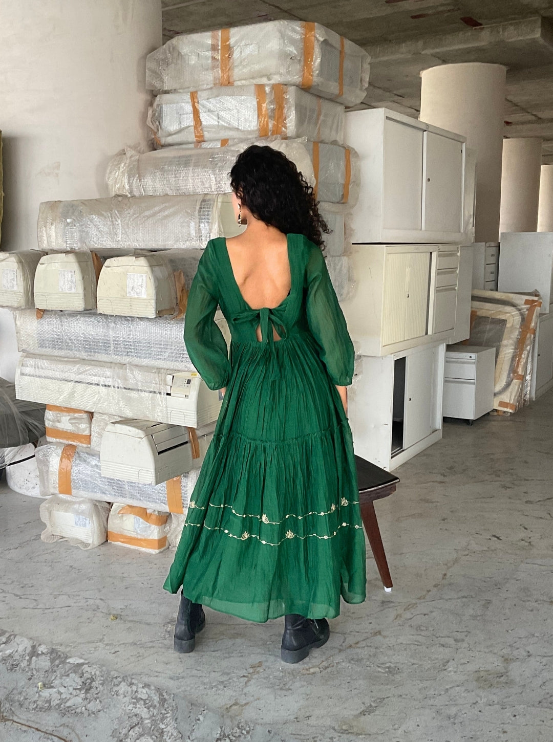 Breeze Chanderi Dress- Rich green