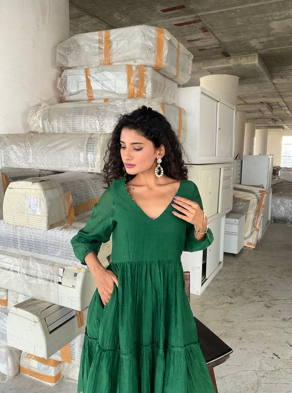 Breeze Chanderi Dress- Rich green