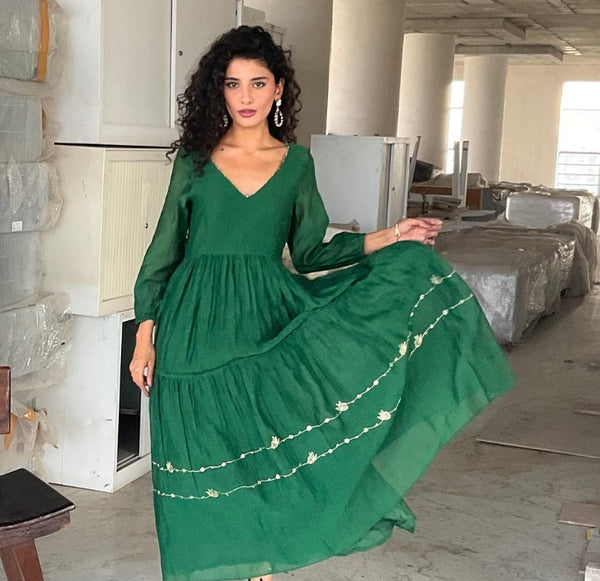 Breeze Chanderi Dress- Rich green