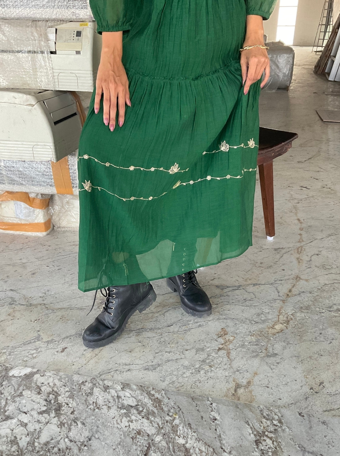 Breeze Chanderi Dress- Rich green