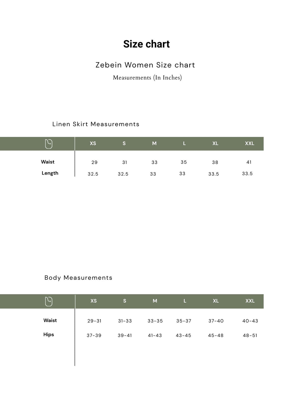 Size Chart 1