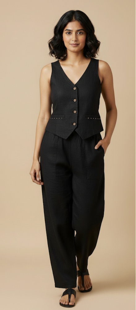 Linen Vest - Black